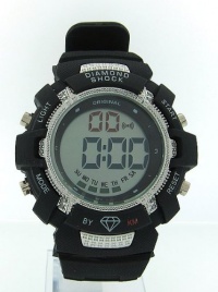 Mens Diamond Watch Black Digital Shock Style King Master