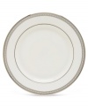 Metropolitan sensibility and modern design combine in this understated white bone china from Lenox's collection of dinnerware and dishes. Platinum gild along the edge is enhanced by a clean, platinum geometric pattern reminiscent of architectural details. Accent plates feature the geometric pattern along the interior verge, with a thin platinum band along the outer rim.