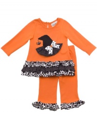 Rare Editions Baby-girls Newborn Hat Applique Legging Set, Orange/Black/White, 9 Months