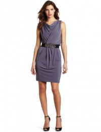 Suzi Chin Women's Sleeveless Draped Beaded Belt Dress