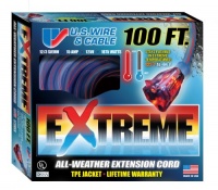 US Wire 99100 12/3 100-Foot SJEOW TPE  Extreme Weather Extension Cord Blue with Lighted Plug