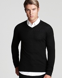 A lightweight sweater from Theory works in the office and after hours, perfect with a handsome button-down.