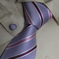 Purple Striped Men Neck Ties Green Florals Handmade Discount Silk Tie Cufflinks Set 8002