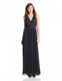 HALSTON HERITAGE Women's Sleeveless V-Neck Pleated Gown, Moonshadow, 0