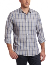 Perry Ellis Men's Long-Sleeve Slim-Fit Dot Plaid Woven Shirt