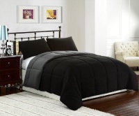 3 Pieces Reversible Goose Down Alternative Comforter Set, with Anti-Microbial finish, Black / Grey Bed Cover FULL/QUEEN Size 88x88 Bedding