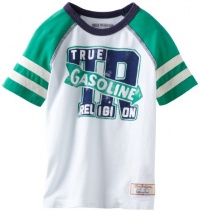 True Religion Boys 2-7 TR Gas Short Sleeve Raglan Football Tee, White/Kelly Green, X-Small (2/3)