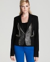 Make your name with the Fame blazer embellished with high-voltage sequins and studs. Accessories optional.