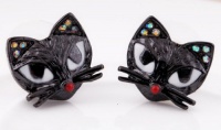 DaisyJewel Good Fortune Black Cat Studs: Betsey Johnson Critter Collection Black Kitty Cat Stud Earrings with Red Noses and Crystal Embellished Ears - For Pierced Ears - Skin Safe - Top Seller Mega Clearance Sale