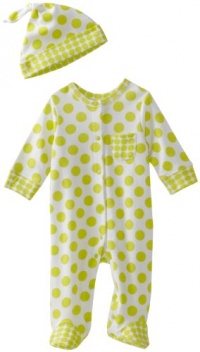 Offspring - Baby  Girls Newborn Dot Footie and Hat, Green Multi, 3 Months