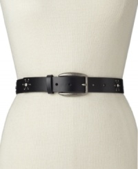 Wish upon a shooting star. Add a pop of electricity to your look with this star-studded belt by Fossil.