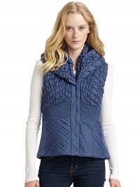 THE LOOKQuilted braided detail, front and backLayered shawl collarConcealed snap closureSmocked waistDual zip pocketsTHE FITAbout 22 from shoulder to hemTHE MATERIALPolyesterFill: 80% down/20% featherFully linedCARE & ORIGINDry cleanImportedModel shown is 5'10 (177cm) wearing US size 4. 