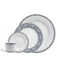 Inspire calm around the table with the effortless grace of Perennial Gray dinnerware from Nikko. Charcoal vines wind across swaths of smoky gray in fine china place settings that are as durable as they are stylish.