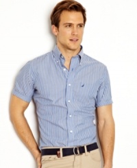 Hide your hatred of the iron with the preppy polish of this wrinkle resistant pinstripe shirt from Nautica.