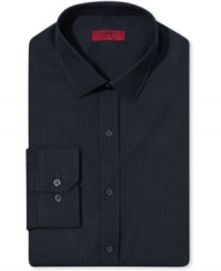 A subtle check pattern makes this Alfani dress shirt a must-have for tailored, smart dressing.