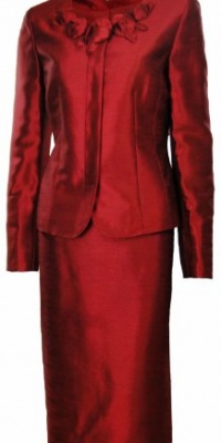 Kasper Women's Gold Standard Floral Neck Skirt Suit 20W Red [Apparel]