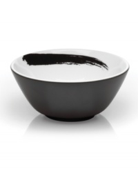 Work of art. A black exterior contrasts the bold Brushstroke motif in this sleek yet sturdy cereal bowl, turning any meal into a true masterpiece. By Mikasa.