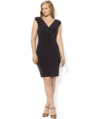 Crafted with a stunning V-neckline and flattering ruched detailing, a sparkling dress is the epitome of elegance and effortless style in fluid, body-skimming matte jersey. (Clearance)