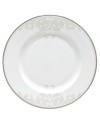 Refine your formal table with classic cream and white. Trimmed in platinum and accented with a raised dot and scroll pattern, this china dinnerware brings contemporary grace to special occasions. A pearlized finish adds subtle shimmer.