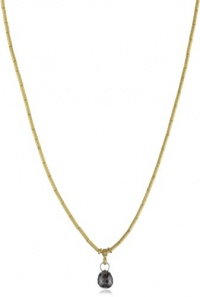 GURHAN Dark Mist Black Diamond Briolette and Gold Tube Necklace, 16