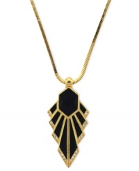 Look sharp with this necklace from Vince Camuto. Crafted from gold-tone mixed metal, the necklace features a trimmed black-enamel pendant adorned with glass crystal accents for a bit of sparkle. Approximate length: 30 inches. Approximate drop: 3 inches.