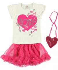 Beautees Glitter Love 2-Piece Outfit with Accessory (Sizes 4 - 6X) - white, 4