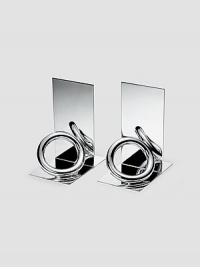 From the Vertigo Collection. Signature rings reflect in the polished silverplating of a weighted, stunning touch to a bookshelf, table or mantel. Set of two Each, 5½ high Imported