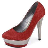 Allen's Gossip-2 Red Lace Double Platform Pumps, Size: 5.5 M US