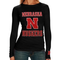 NCAA Nebraska Cornhuskers Ladies Black Distressed University Logo Long Sleeve T-shirt