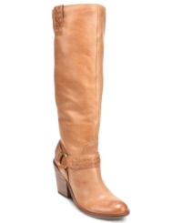 Bold leather, bold style. Lucky Brand's Ethelda boots are tall with a braided strap across the vamp.