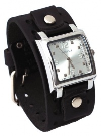 Nemesis #B5156S Men's Square Silver Dial Wide Leather Cuff Band Watch