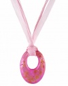 Necklace - N123 - Murano Glass Style - Open Oval Shape ~ Pink and Copper hung on 5 Strand Organza and Cotton Cord + 2 Extension Chain