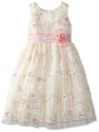 Jayne Copeland Girls 7-16 Floral Sequin Soutache Dress With Rose Bow Detail, Ivory, 8