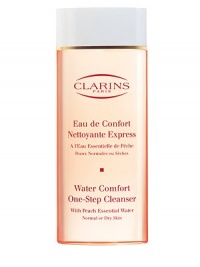 Water Comfort One-Step Cleanser with Peach Essential Water. Innovative formula removes make-up and impurities, refreshes, soothes and protects in one easy step; no rinsing required Leaves face feeling comfortable Ideal for Normal to Dry Skin 6.8 oz.