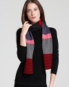 Breathe distinctive life into your everyday look with this Eileen Fisher scarf emboldened by crisp blocks of color and sleek statement stripes.