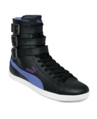 A trio of buckled straps on the shaft gives Puma's Glyde Hi PDot 3Stp high top sneakers a tailored, almost dressy vibe.