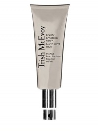 Trish's Beauty Booster tinted moisturizer SPF 20 hydrates and protects while providing ultra-light buildable coverage for a look of naturally Even Skin®. It contains hyaluronic acid to boost skin's moisture levels, antioxidants to disarm free radicals, and UVA/UVB broad spectrum protection to help prevent sun damage. Made in USA. 