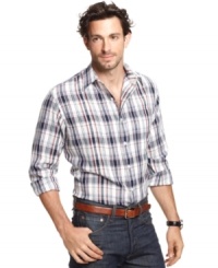 This crisp plaid shirt from Club Room is a perfect, fresh style that accents your classic cool.