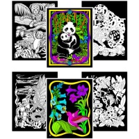 Panda, Kitten, Humming Bird, Leopards, Dragon, Frog - Six 8x10 Fuzzy Velvet Posters