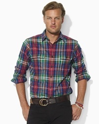 Outdoorsy plaid relaxes a classic button-down, constructed for a comfortable fit in soft cotton twill.