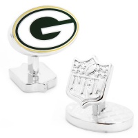 Officially Licensed NFL Logo Palladium Enamel Cufflinks - Packers