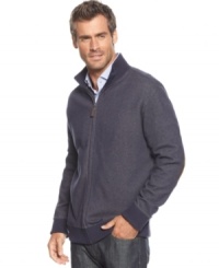 Get classic comfort and style with this handsome heathered cardigan from Tasso Elba.