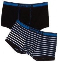 Papi Men's Two-Pack Stretch Stripe Brazilian Trunk, Black/Lago Blue, Small