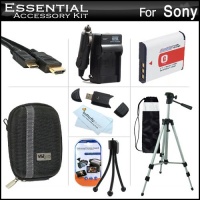 Essential Accessories Kit For Sony Cyber-shot DSC-HX30V, DSC-HX20V Digital Camera Includes Extended Replacement (1350 maH) NP-BG1 Battery + AC/DC Travel Charger + Mini HDMI Cable + USB 2.0 Card Reader + Case + 50 Tripod w/Case + More