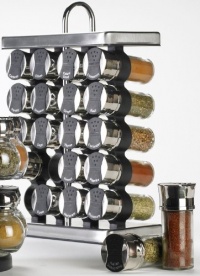 Olde Thompson 25-680 20-Jar Stainless-Steel Spice Rack with Spices