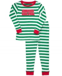 Green, white and red allover! Santa's little helper will have nothing but sweet dreams this holiday season thanks to Carter's striped pajama set.