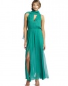 BCBGMAXAZRIA Women's Shelby Sleeveless Chiffon Gown, Emerald, X-Small