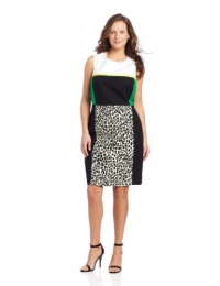 Calvin Klein Women's Printed Shift Dress, Black/True White Combo, 14W