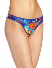 OnGossamer Women's Printed Mesh Hip Thong Panty, Tropical Getaway, S/M