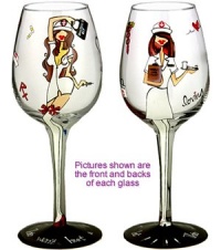 Bottom's Up 15-Ounce TLC 2 Handpainted Wine Glass